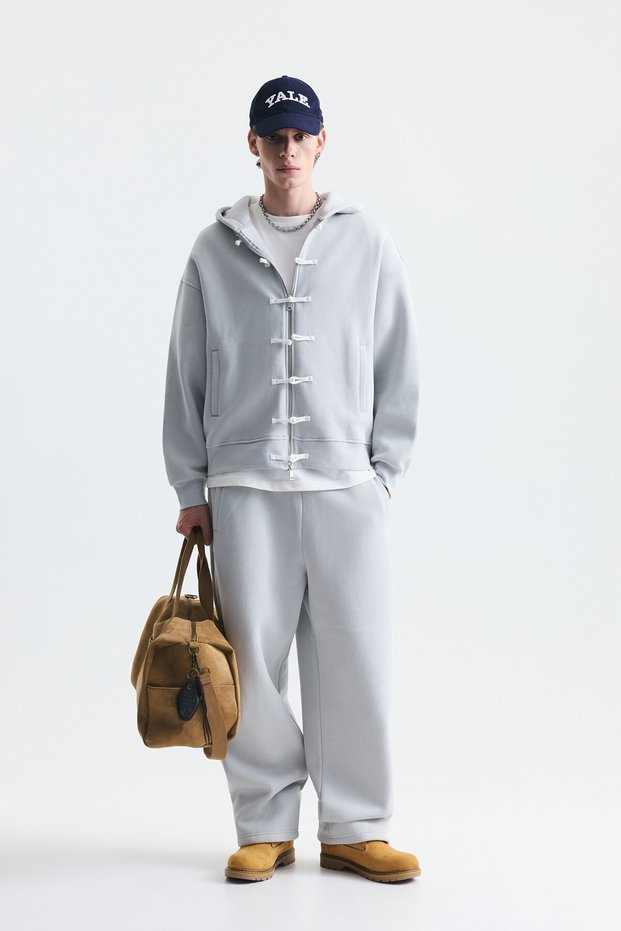 Fancy Button Sweatshirt and Barrel Fit Sweatpants Set