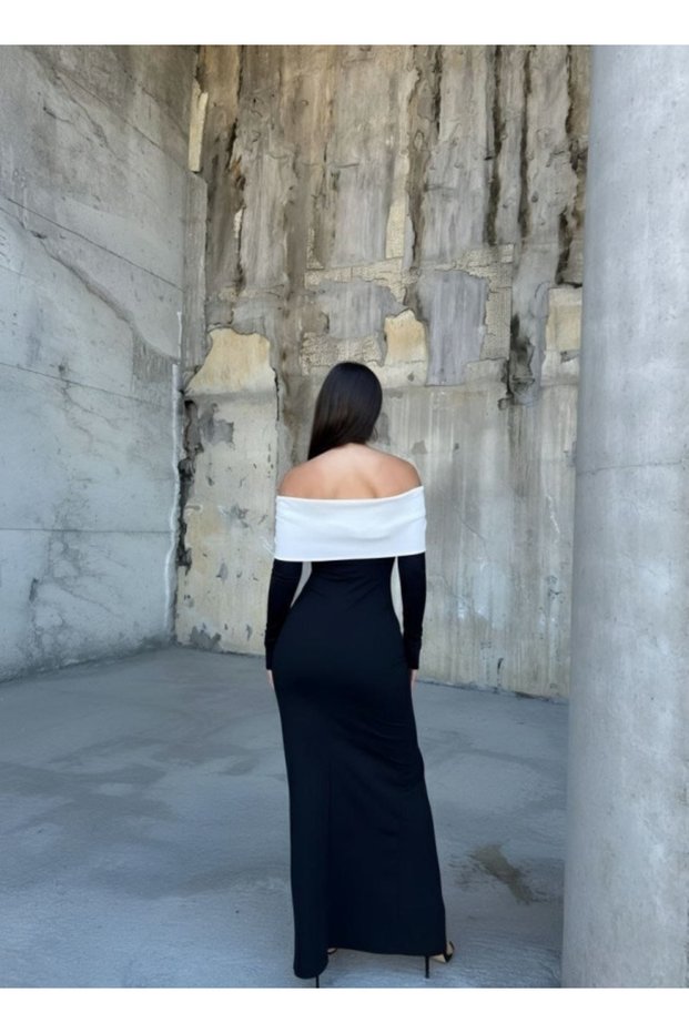 Women's Madonna / Off Shoulder Contrast Color Slit Long Evening Dress