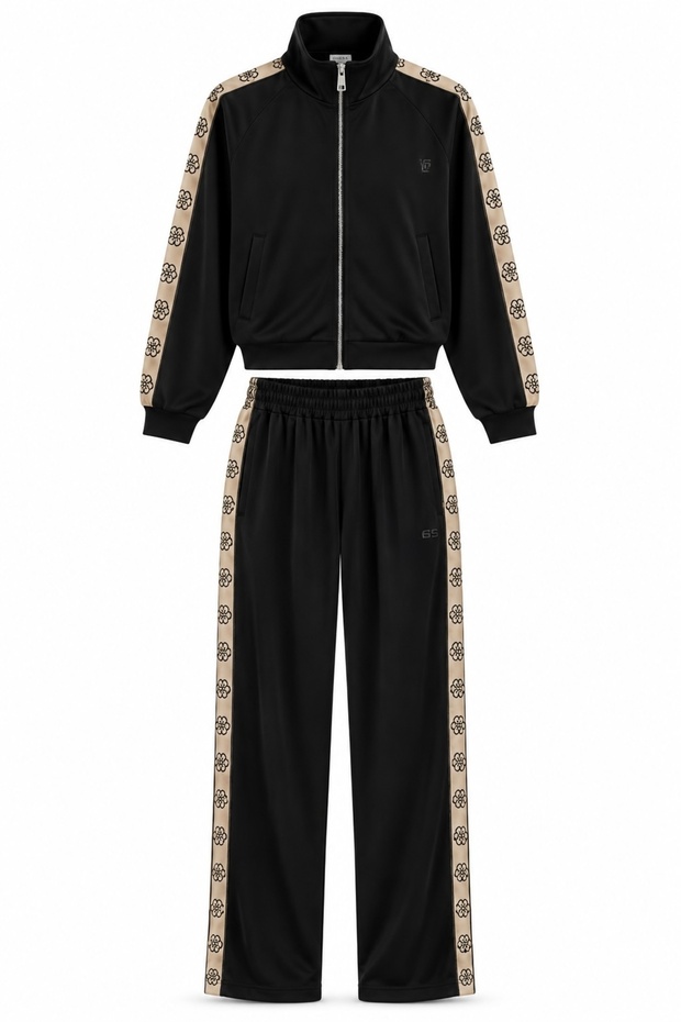 G Detailed Side Striped Straight-Leg Bottom Top Cardigan Modal Tracksuit Set Mazelf