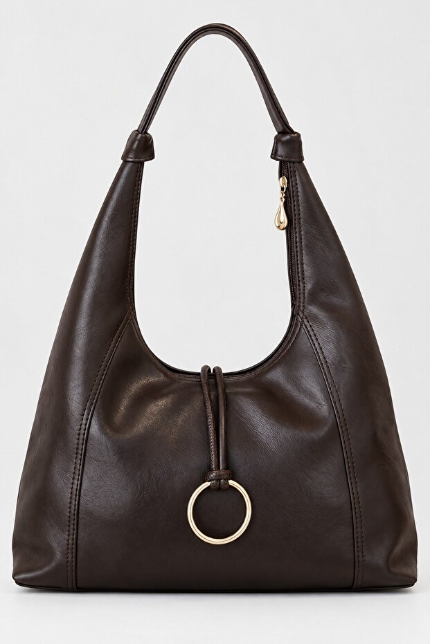 Brown Women's Shopper Bag with Ring Accessories