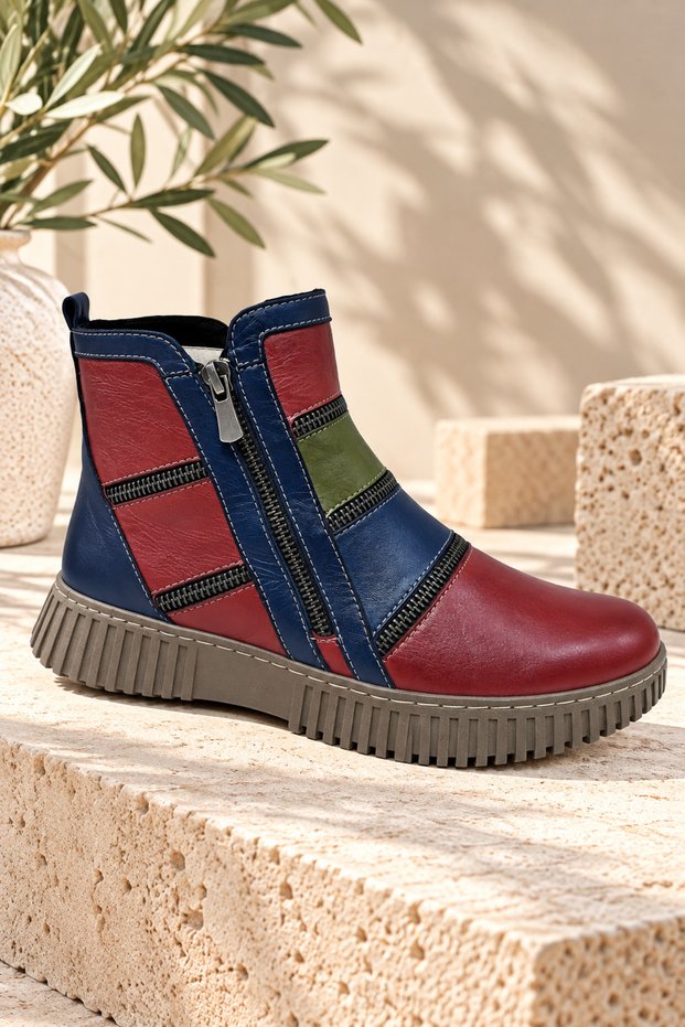 Red Navy Blue Genuine Leather Boots - Model Name: Istanbul