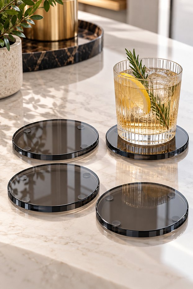 Glass Coaster | Smoked Glass | 4-Piece Set | Diameter10
