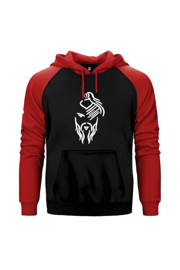 Hayko Cepkin New Logo White Red Double Color Raglan Sleeve Hooded Sweatshirt