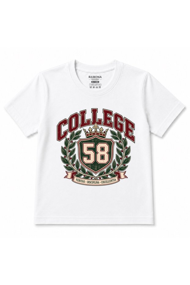College 58 Vintage Varsity Crest Crown Graphic Kids T-Shirt