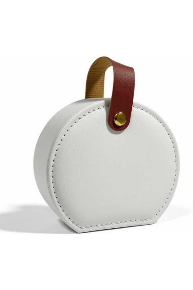 PU Leather Round Travel Jewellery Organiser Box 9x10x5cm