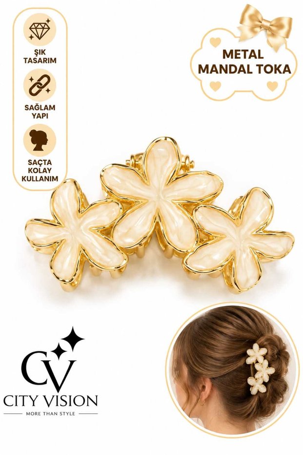 Three Star Model Cream Color Metal Hair Clip - Large Size - Stylish and Durable