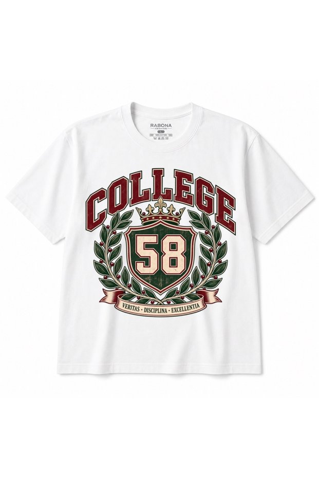 College 58 Vintage Varsity Crest Crown Retro Collegiate Graphic T-Shirt