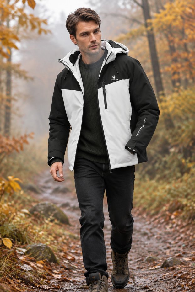 Xn-6526 Men's Black and White Casual Hooded Coat