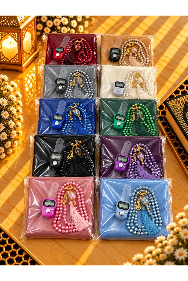 10 Pieces Mixed Gelatin-Coated Rosary Beads and Plain Zikirmatik Set