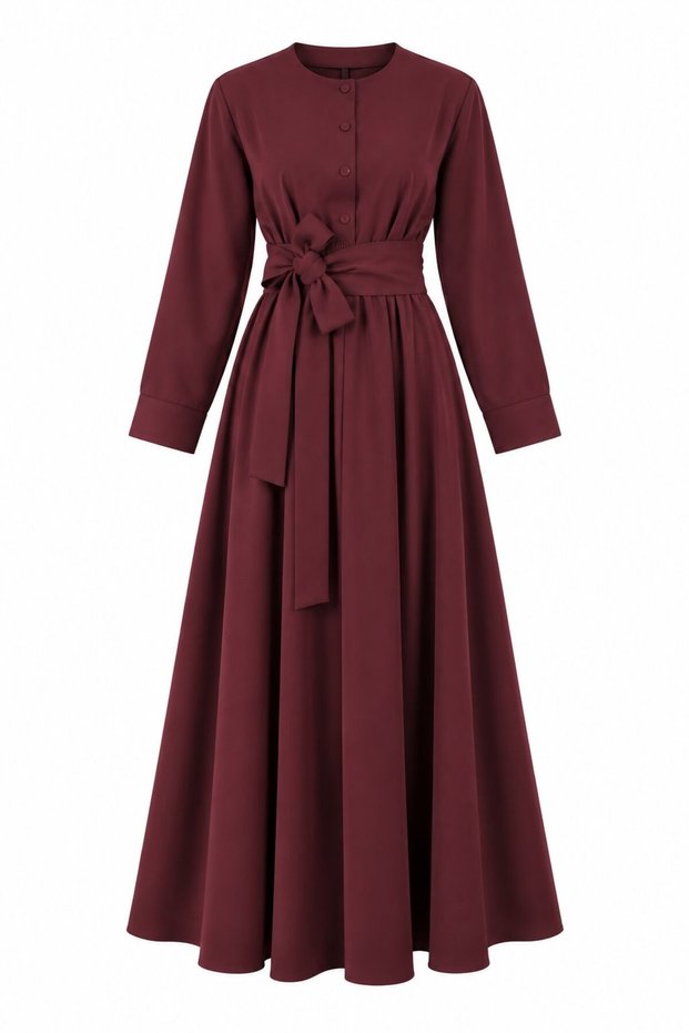 Burgundy Casual Pleated Dress - 2Y2330
