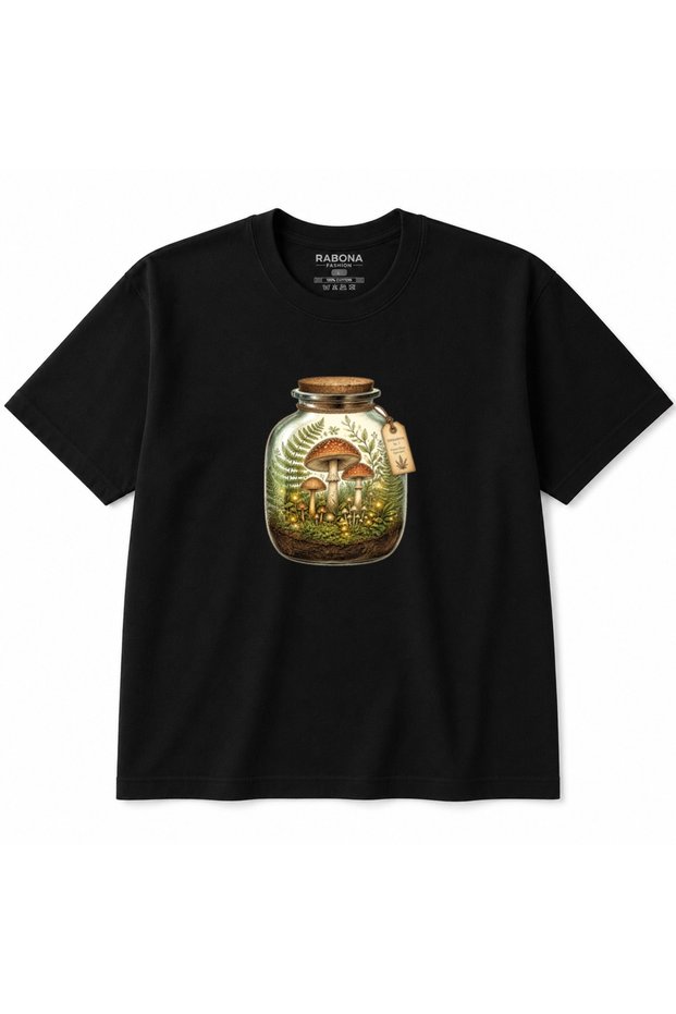 Enchanted Forest in a Jar – Vintage Mushroom Terrarium Botanical Graphic T-Shirt