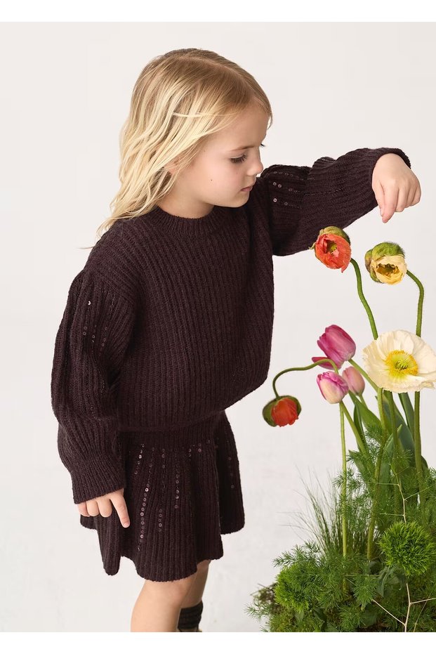 Girl's Sequined Knitwear Skirt Set