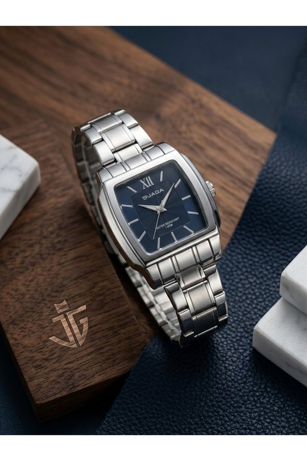 W - Navy Blue Dial Steel Square Unisex Wristwatch