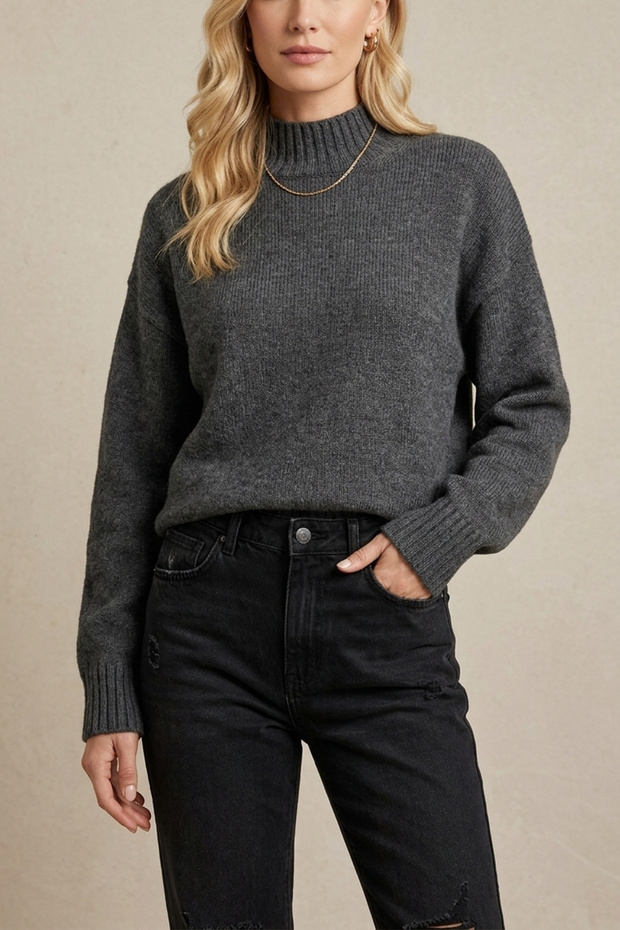 Women's Long Sleeve Soft Textured Comfortable Fit Basic Turtleneck Knitwear Sweater