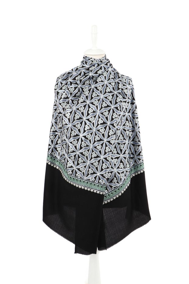 Black Fully Embroidered Suzani Wool Shawl