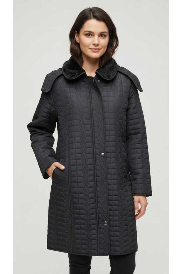 Women's Middle-Aged and Older Women's Fleece-Lined, Zippered, Pocketed on the Sides, Hooded, Fleece-Inside, Quilted Jacket