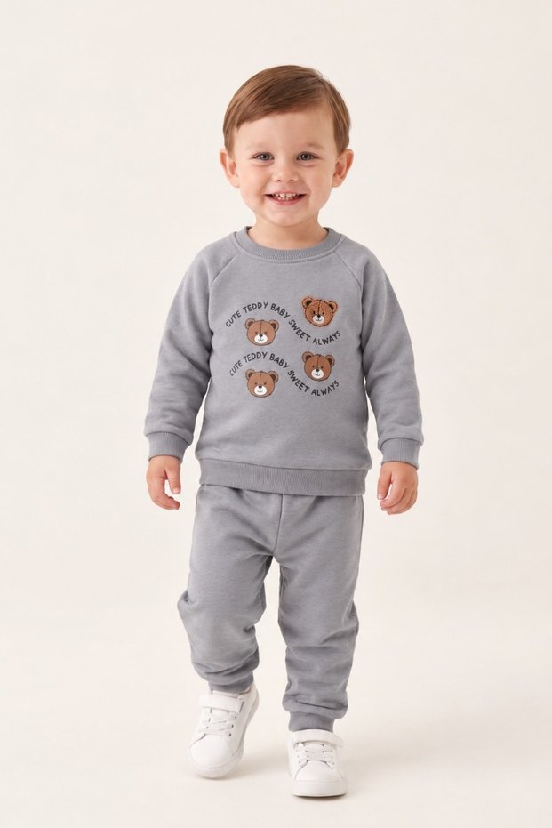 Baby Boy Cotton Teddy Bear Patterned 3-Piece Set