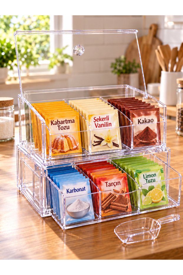 2-Tier Drawer with 12 Compartments Tea Bag Storage Box Kitchen Organizer