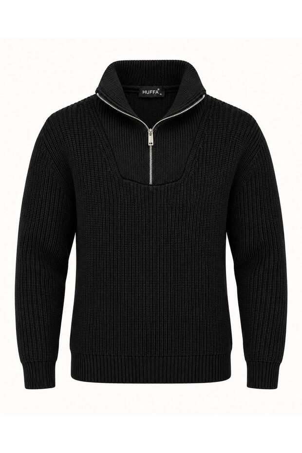 Huffa Men's Long Sleeve Stand Collar Half Zipper Knitwear Sweater 7782