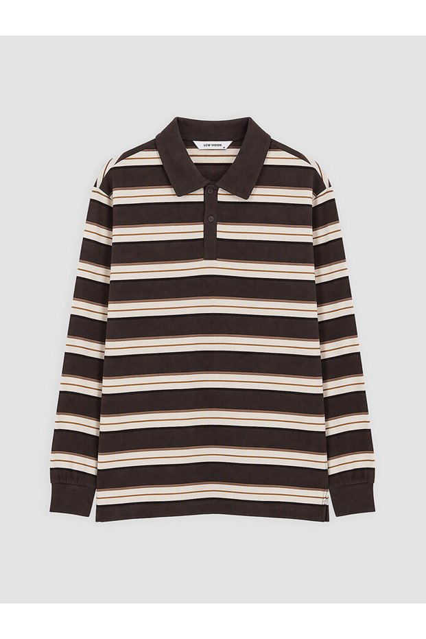 Peak New Season Brown Polo Collar Striped Men's Sweatshirt