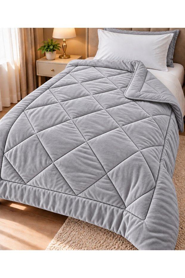 Single Welsoft Quilt 155X215 cm 2070 Gr Silicone Fiber Filled Double-Sided Soft Warm Quilt