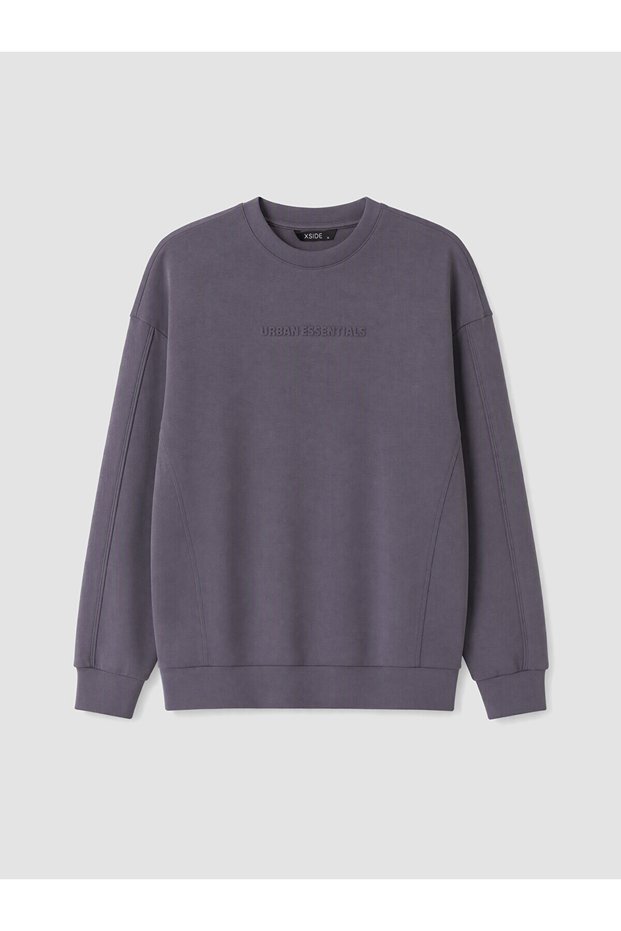 Özmarka New Season Gray Crew Neck Printed Men's Sweatshirt