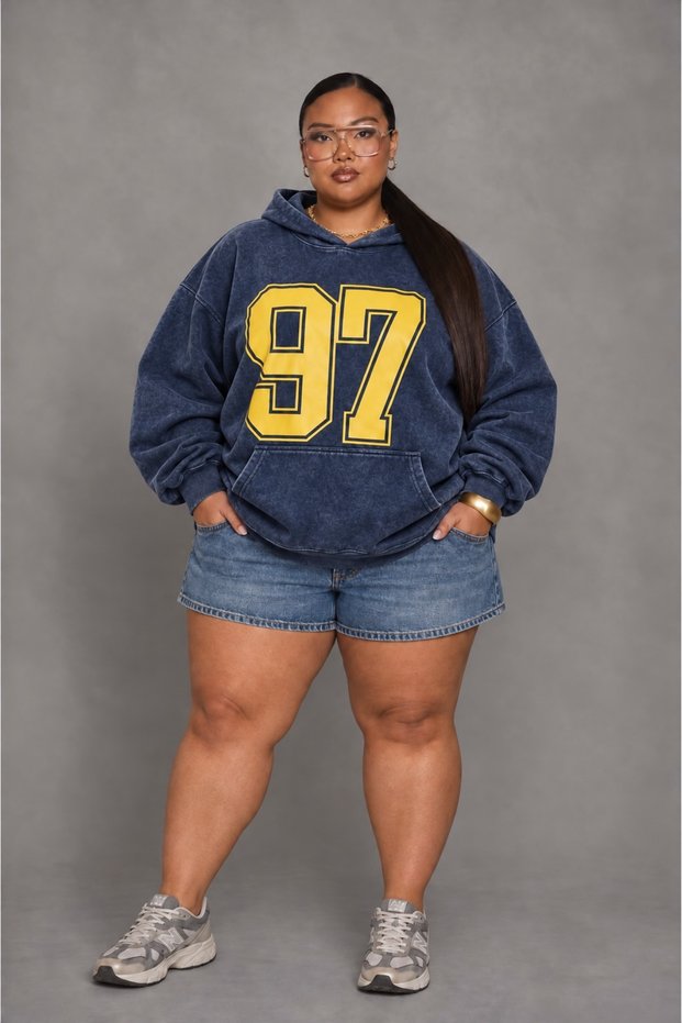 Hooded Oversize Sweatshirt Navy Blue 3 Thread Threaded Unisex Hoodie