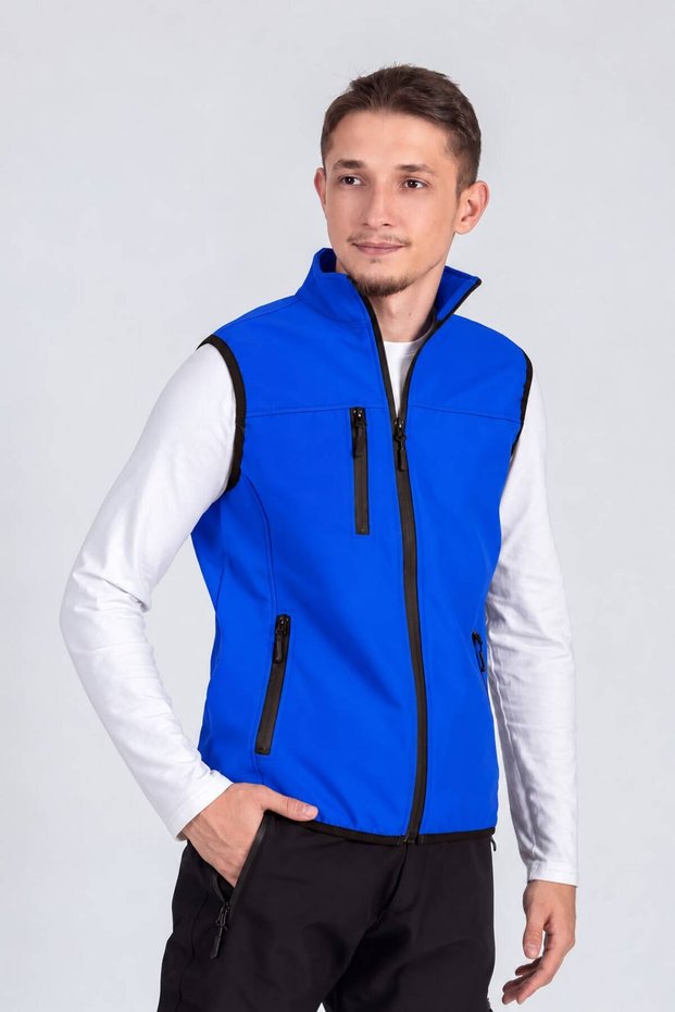High Collar Slim Fit 3-Pocket Softshell Men's Vest Water-Repellent Fabric