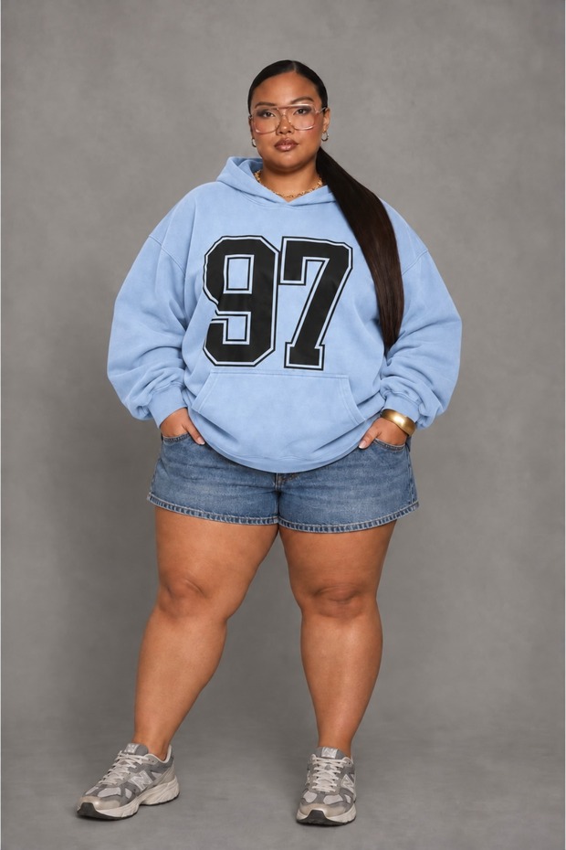 Unisex Oversize Hooded Sweatshirt Blue 3 Thread Threaded Thick Hoodie
