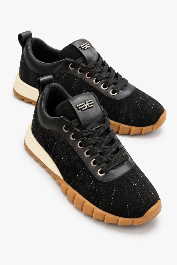 Women's Lace-Up Colorful Sole Stone Patterned Sneaker Walking Shoes