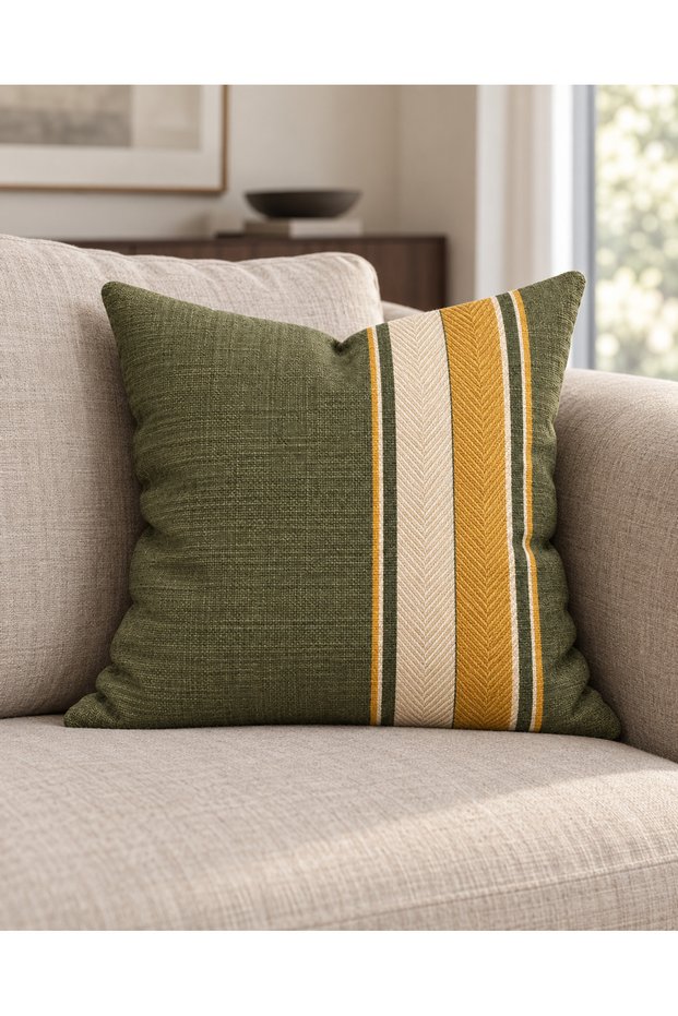 Mimosa Digital Printed 1 Piece Throw Pillow Cover Green Yellow Colorful Geometric Pattern Decorative Throw Pillow Cover Double Sided with Hidden Zipper