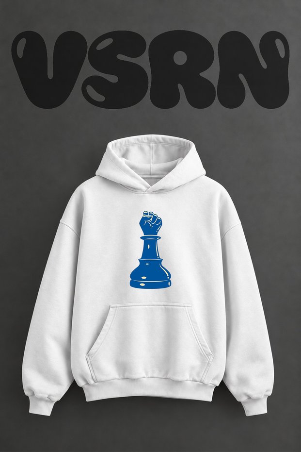 Fist Rook Design Pre-Printed Oversize White Hooded Sweatshirt