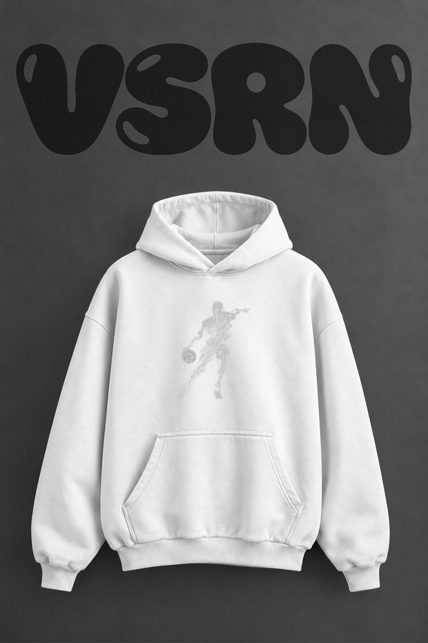 Basketball Smoke Design Pre-Printed Oversize White Hooded Sweatshirt