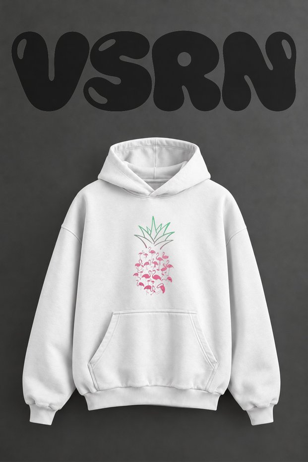 Pineapple Flamingo Design Pre-Printed Oversize White Hooded Sweatshirt