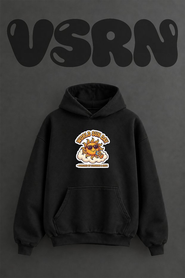World Sun Day Design Pre-Printed Oversize Black Hooded Sweatshirt