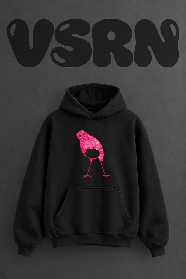 Pink Kus Design Pre-Printed Oversize Black Hooded Sweatshirt