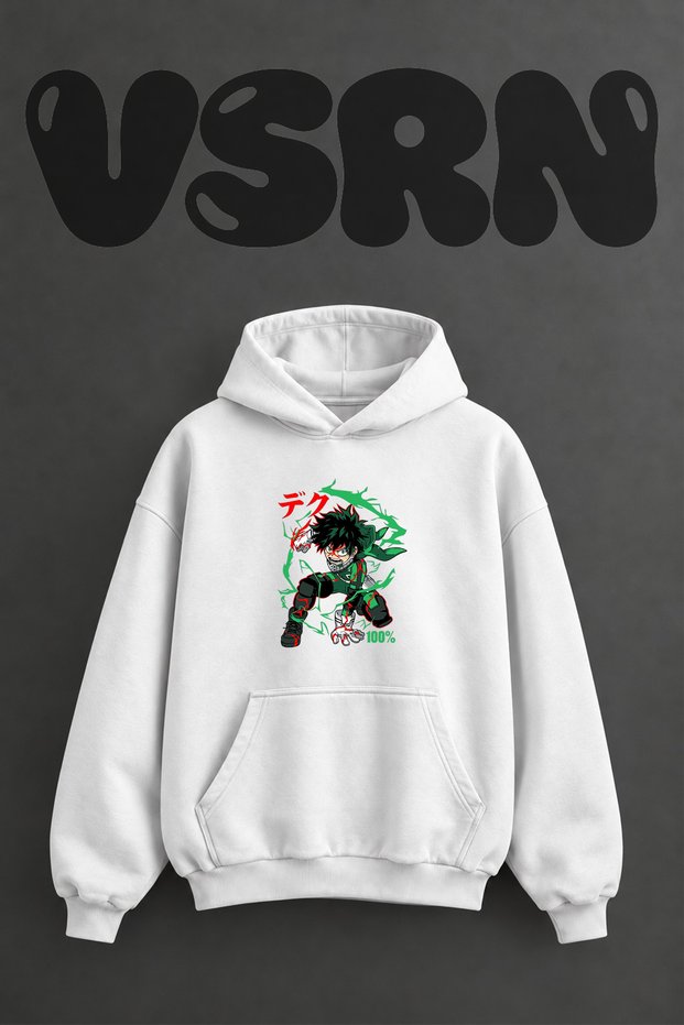 Deku Design Pre-Printed Oversize White Hooded Sweatshirt
