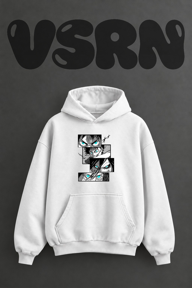 Eren Titan Design Front Printed Oversize White Hooded Sweatshirt