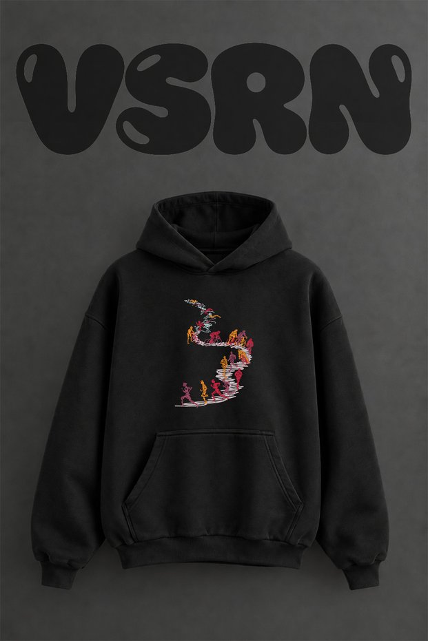 Swimming Cycling Running Design Front Printed Oversize Black Hooded Sweatshirt