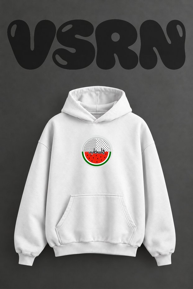 Palestine Watermelon Design Pre-Printed Oversize White Hooded Sweatshirt