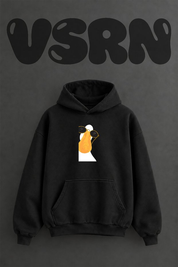 Minion Glasses Design Pre-Printed Oversize Black Hooded Sweatshirt