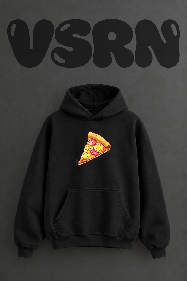 Hawaii Pizza Design Pre-Printed Oversize Black Hooded Sweatshirt