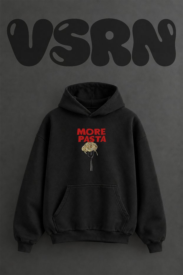 Pasta Fork_1 Design Pre-Printed Oversize Black Hooded Sweatshirt