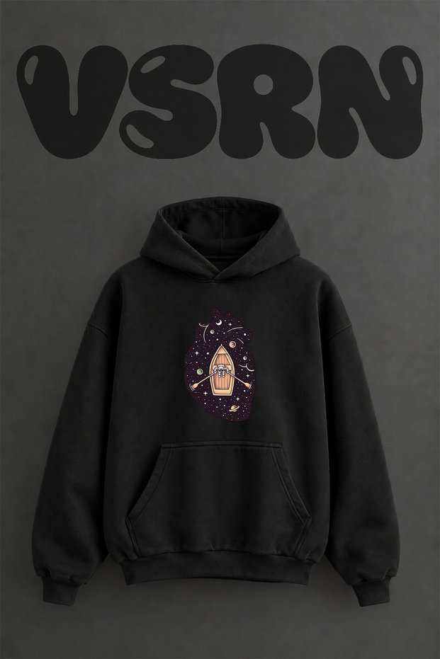 Astronaut Heart Design Pre-Printed Oversize Black Hooded Sweatshirt