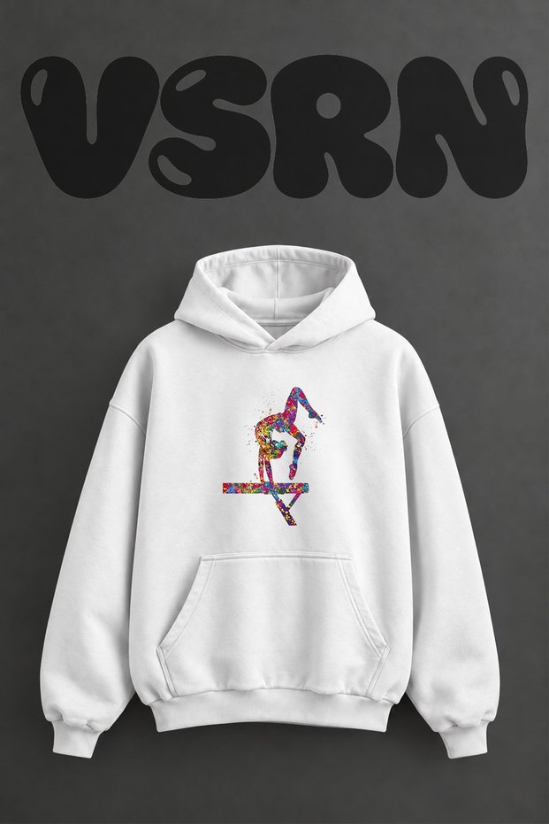Denge Kiris Gymnastics Design Pre-Printed Oversize White Hooded Sweatshirt