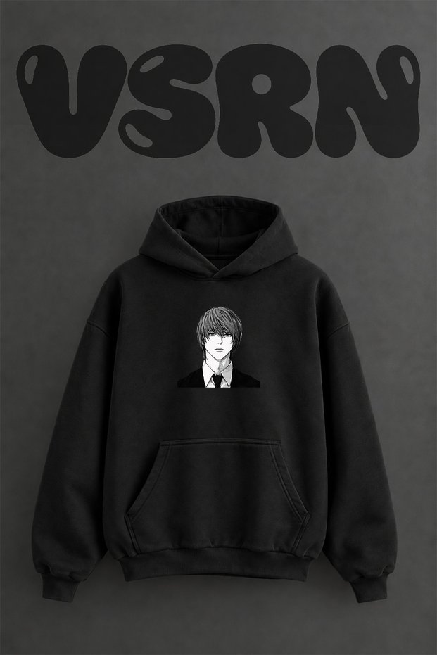 Light Yagami Design Pre-Printed Oversize Black Hooded Sweatshirt