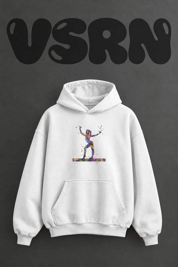 Artistic Gymnastics Design Pre-Printed Oversize White Hooded Sweatshirt