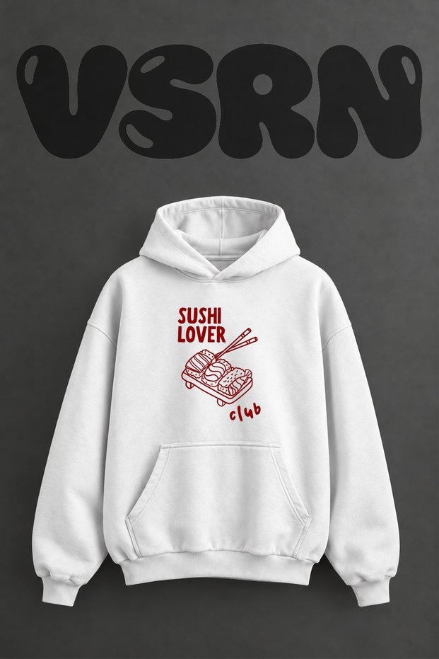 Sushi Lover Design Pre-Printed Oversize White Hooded Sweatshirt
