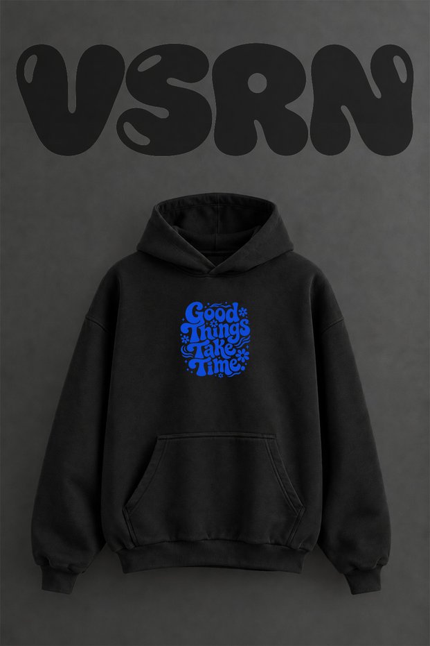 Groovy Font Design Pre-Printed Oversize Black Hooded Sweatshirt