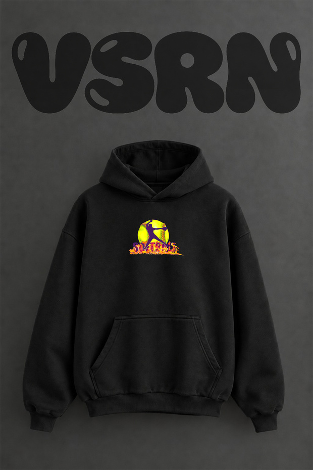 Softball Player Design Pre-Printed Oversize Black Hooded Sweatshirt